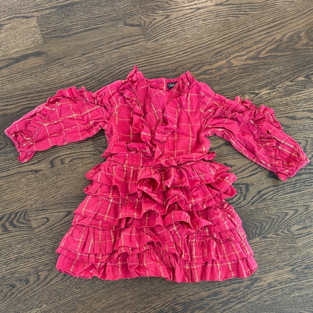 Velveteen cotton red and gold girls dress. Sz 5